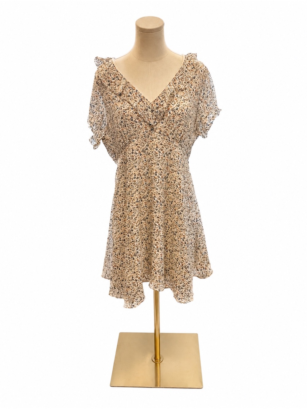 Madewell Size 14 100% Silk Ditsy Floral Ruffle-Neck Mini Dress
